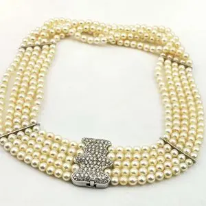 5-Strand Akoya Pearl Necklace with 18ct Gold & Diamond Clasp
