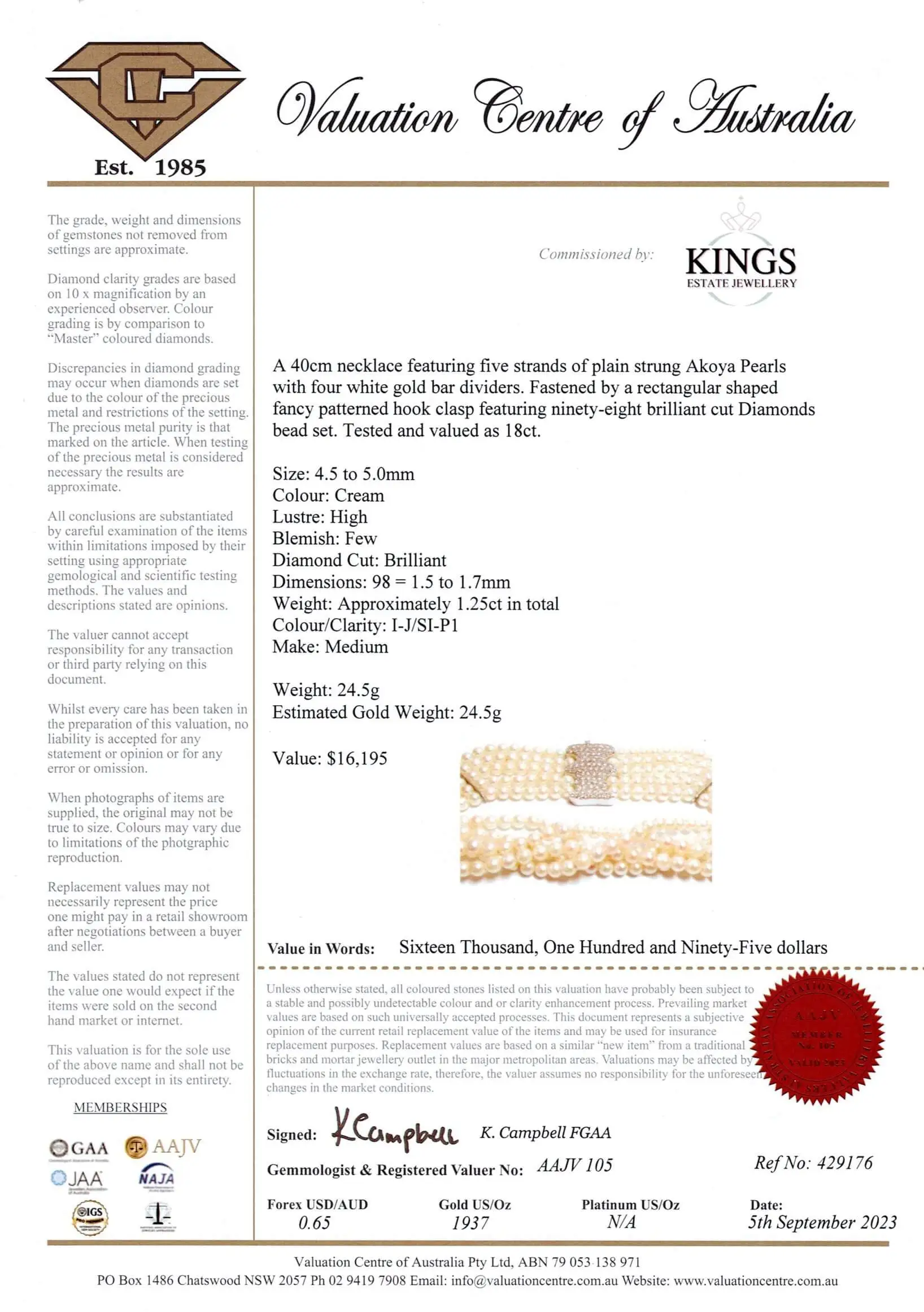5-Strand Akoya Pearl Necklace with 18ct Gold & Diamond Clasp - Image 7
