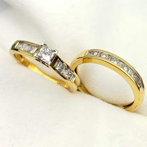 18ct Yellow Gold Diamond Engagement & Wedding Set
