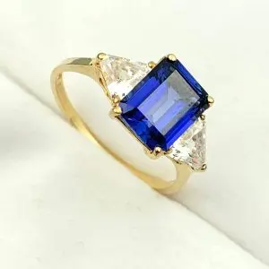 14ct Gold CZ & Sapphire Ring - NEW