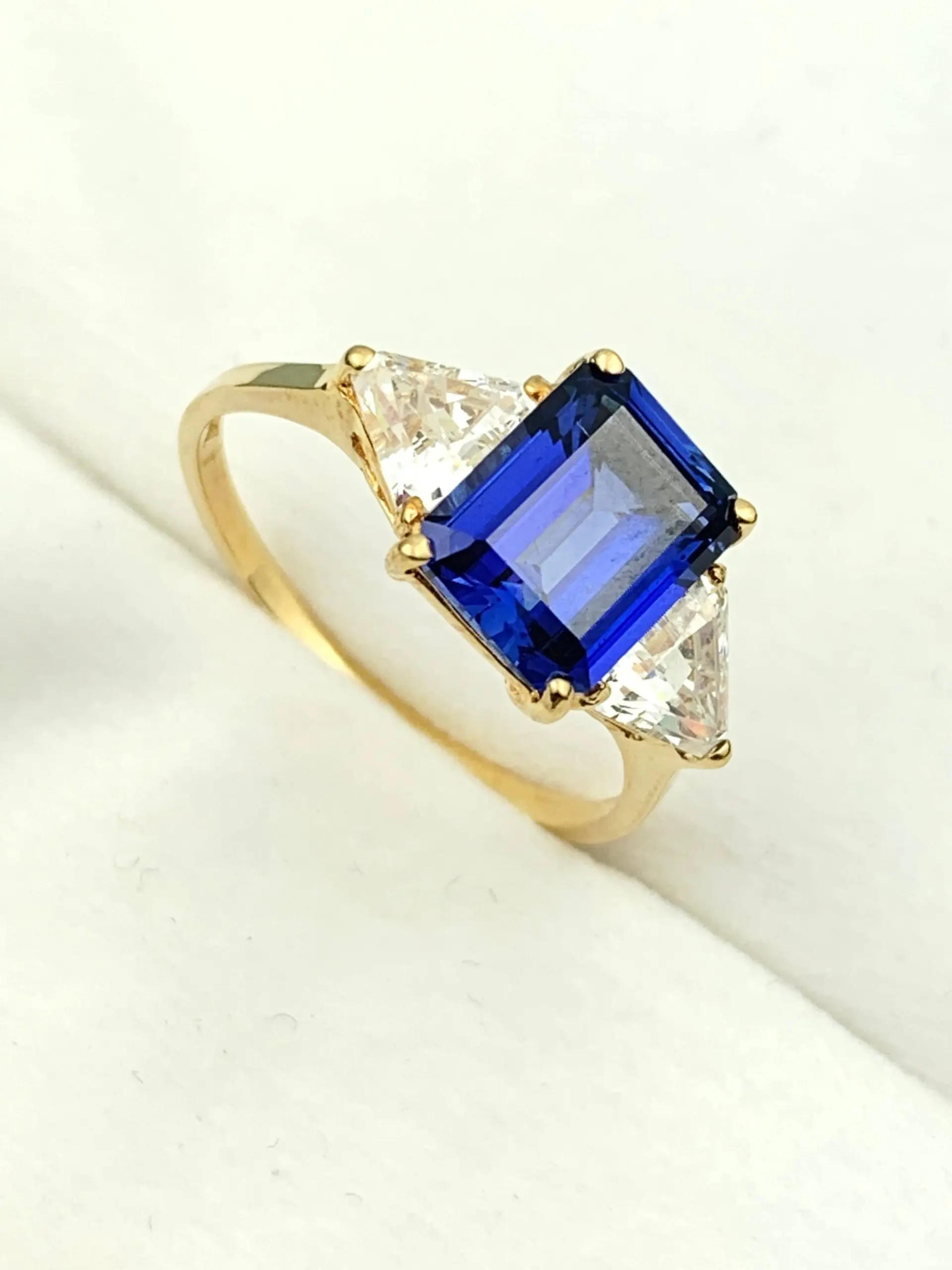14ct Gold CZ & Sapphire Ring - NEW