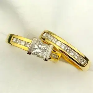 18ct Yellow Gold Diamond Engagement & Wedding Set - Valuation $8,350