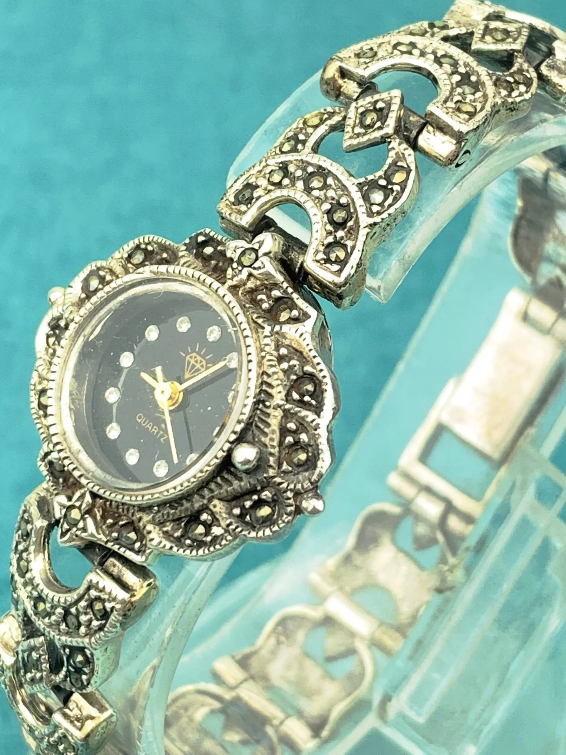 Vintage Sterling Silver Quartz Marcasite Ladies Watch (Copy) - Image 3