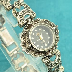 Vintage Sterling Silver Quartz Marcasite Ladies Watch