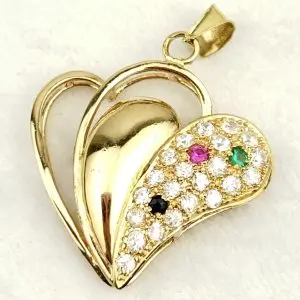 18ct Gold Multi-Coloured Heart Pendant