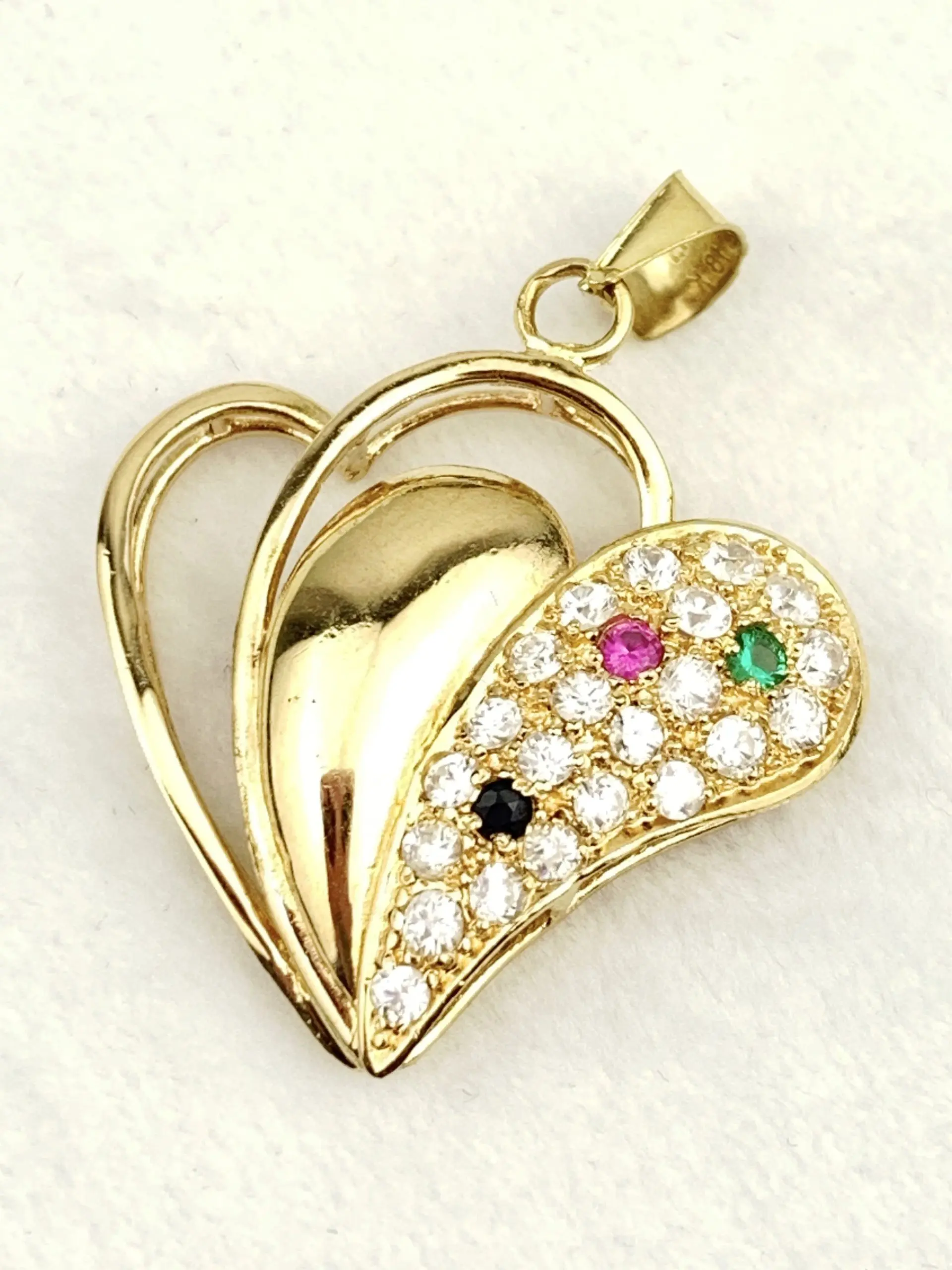 18ct Gold Multi-Coloured Heart Pendant
