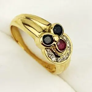 18ct Gold Diamond, Sapphire & Ruby Ring
