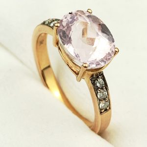 9ct Rose Gold Kunzite & Diamond Dress Ring