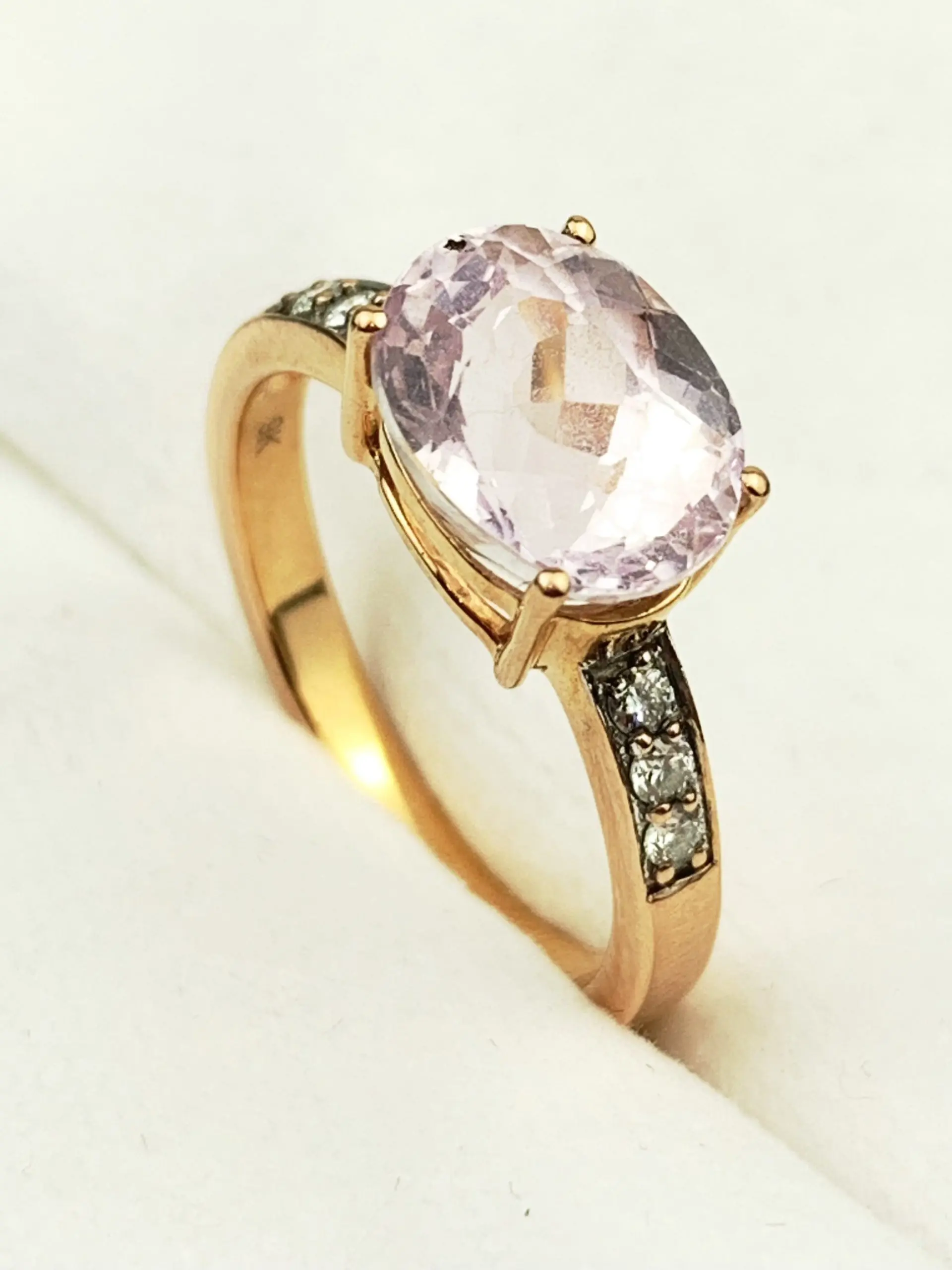9ct Rose Gold Kunzite & Diamond Dress Ring
