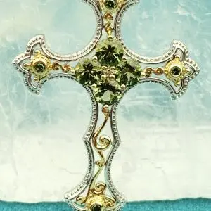 Tashmarine & Diamond Cross Pendant 14ct Yellow & White Gold
