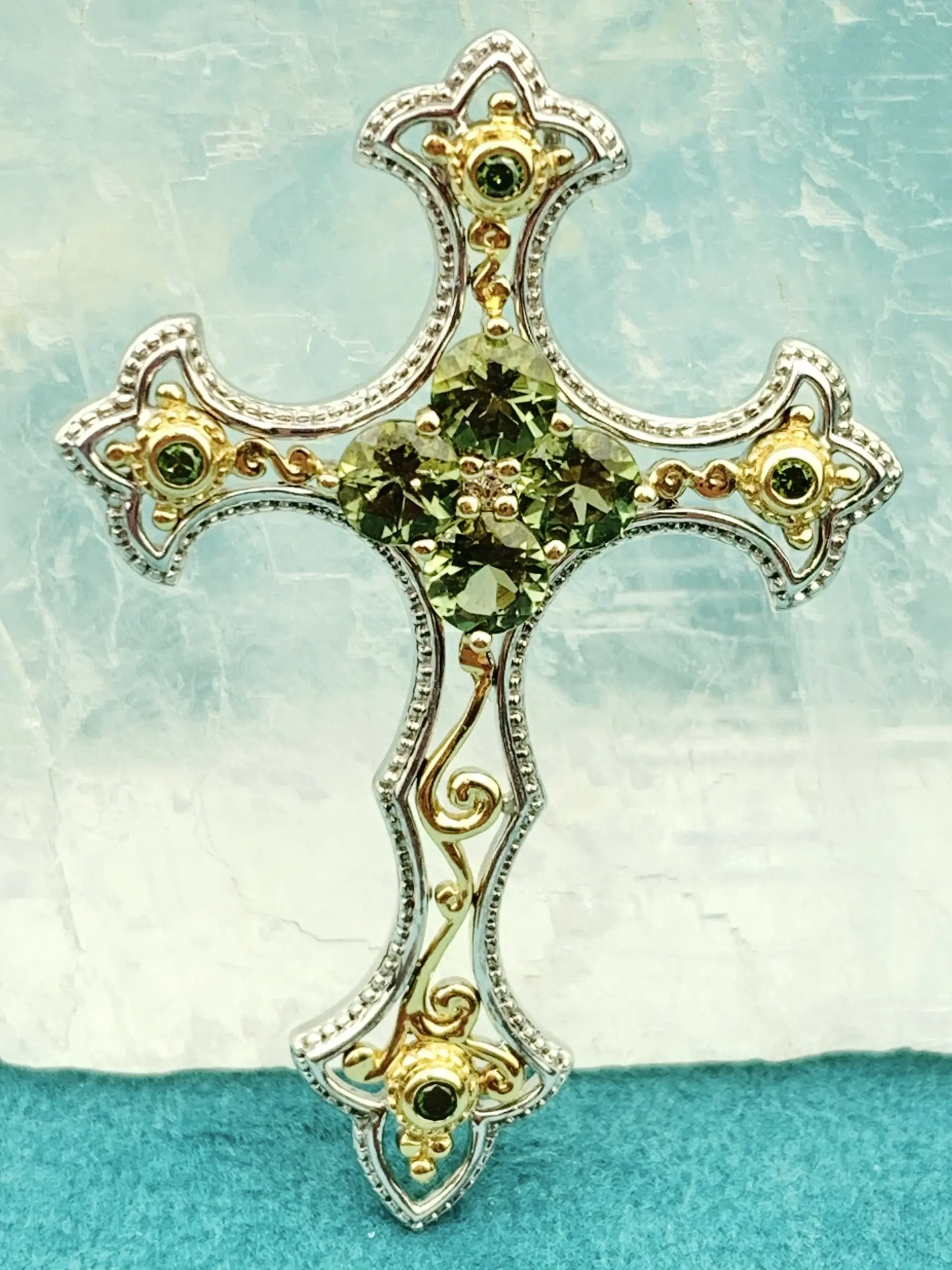 Tashmarine & Diamond Cross Pendant 14ct Yellow & White Gold