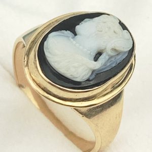 Antique 9ct Gold Onyx Cameo Ring - Early 1900's