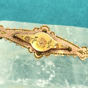 Antique Brooch 15ct Rose Gold Floral Bar Pin - Late 1800's