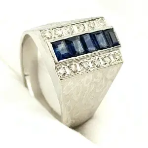 9ct Gold Mens Diamond & Sapphire Ring