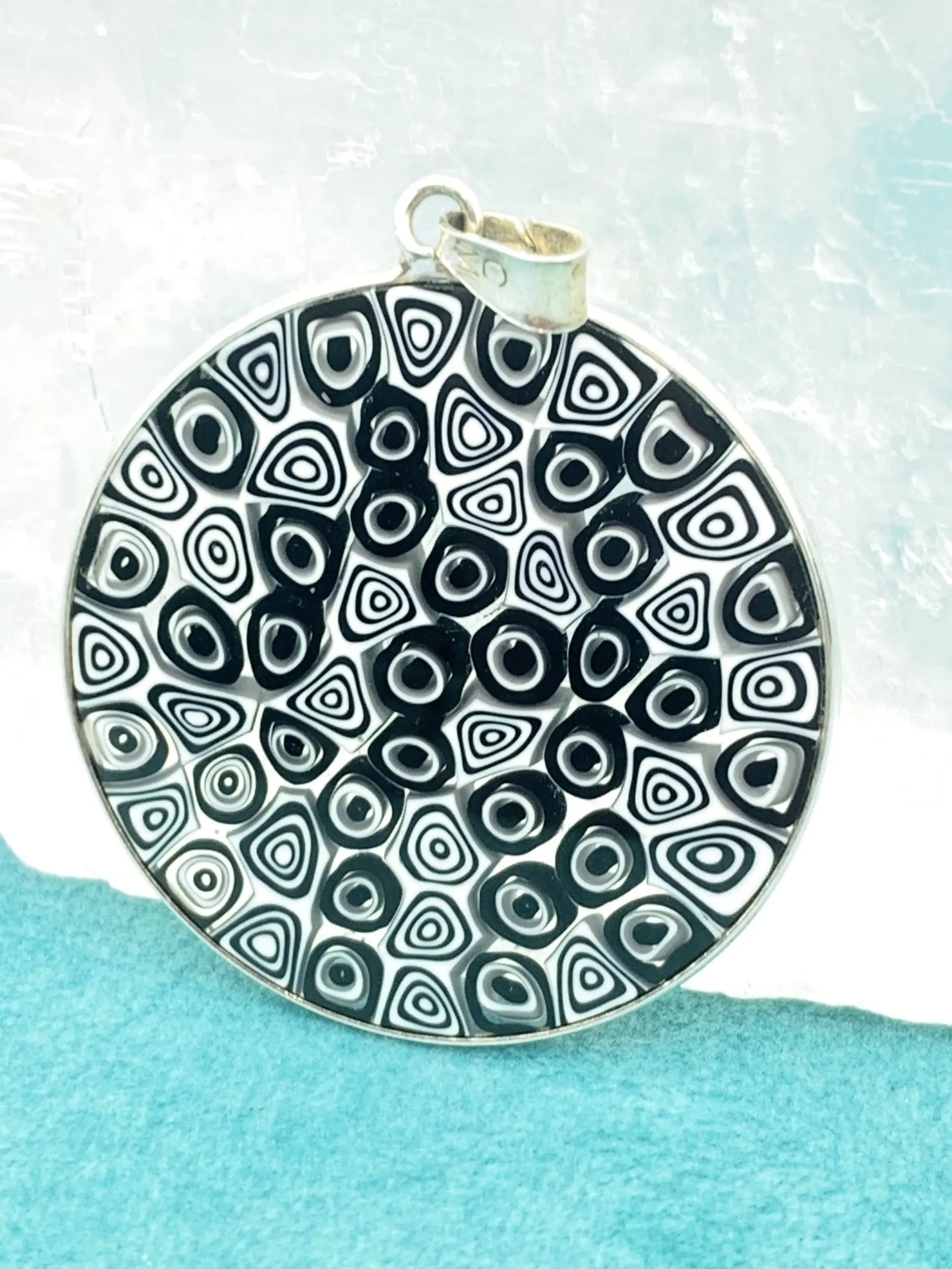 Glass Of Venice Millefiori Murano Glass Pendant in Sterling Silver Frame