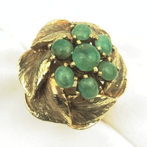 1960's Floral Cocktail Ring -18ct Yellow Gold Jade Cluster