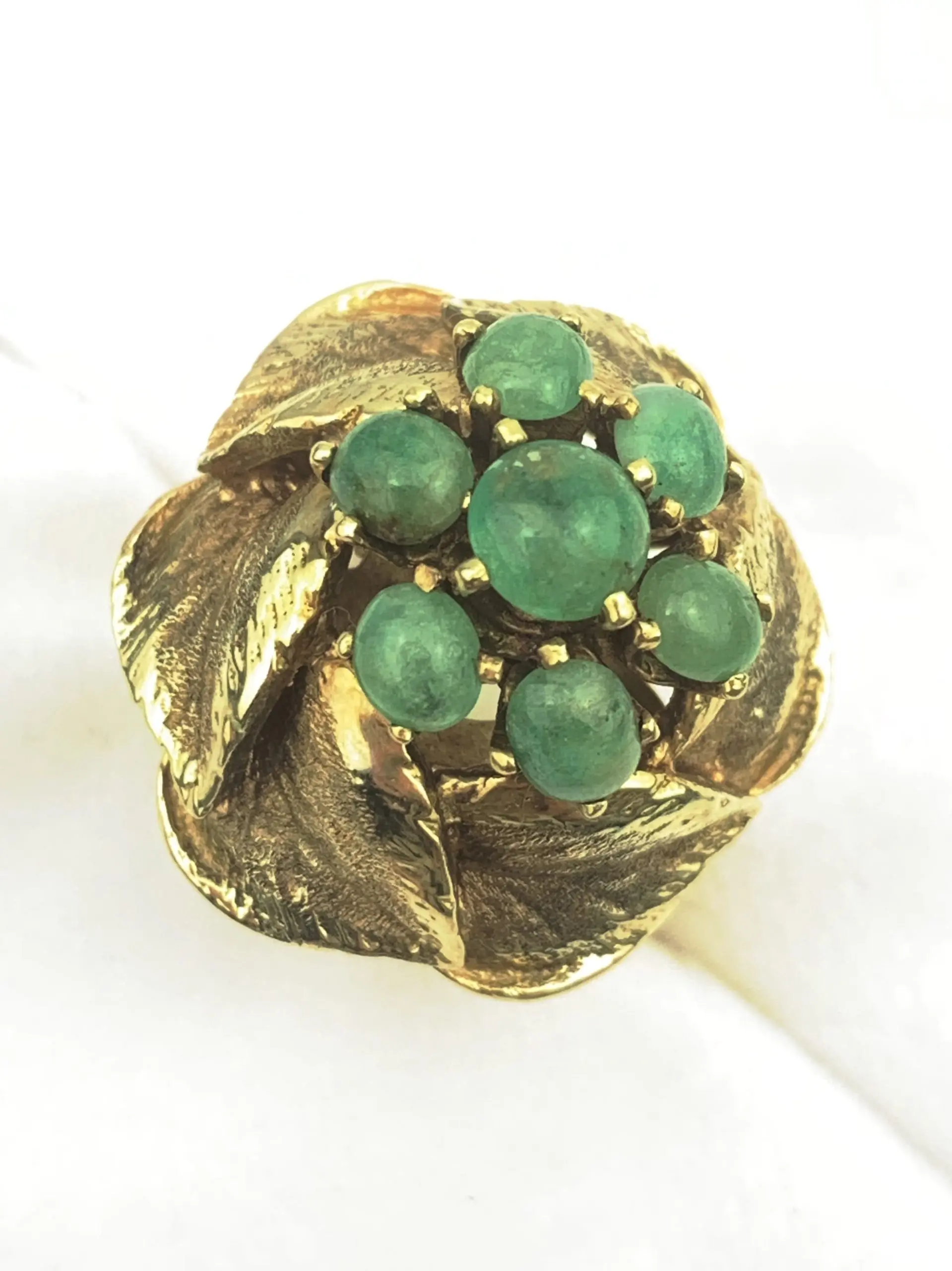 1960's Floral Cocktail Ring -18ct Yellow Gold Jade Cluster