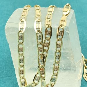 18ct Gold Tri-Colur Flat Anchor Link Chain Necklace