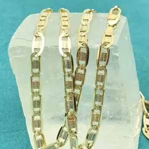 18ct Gold Tri-Colur Flat Anchor Link Chain Necklace