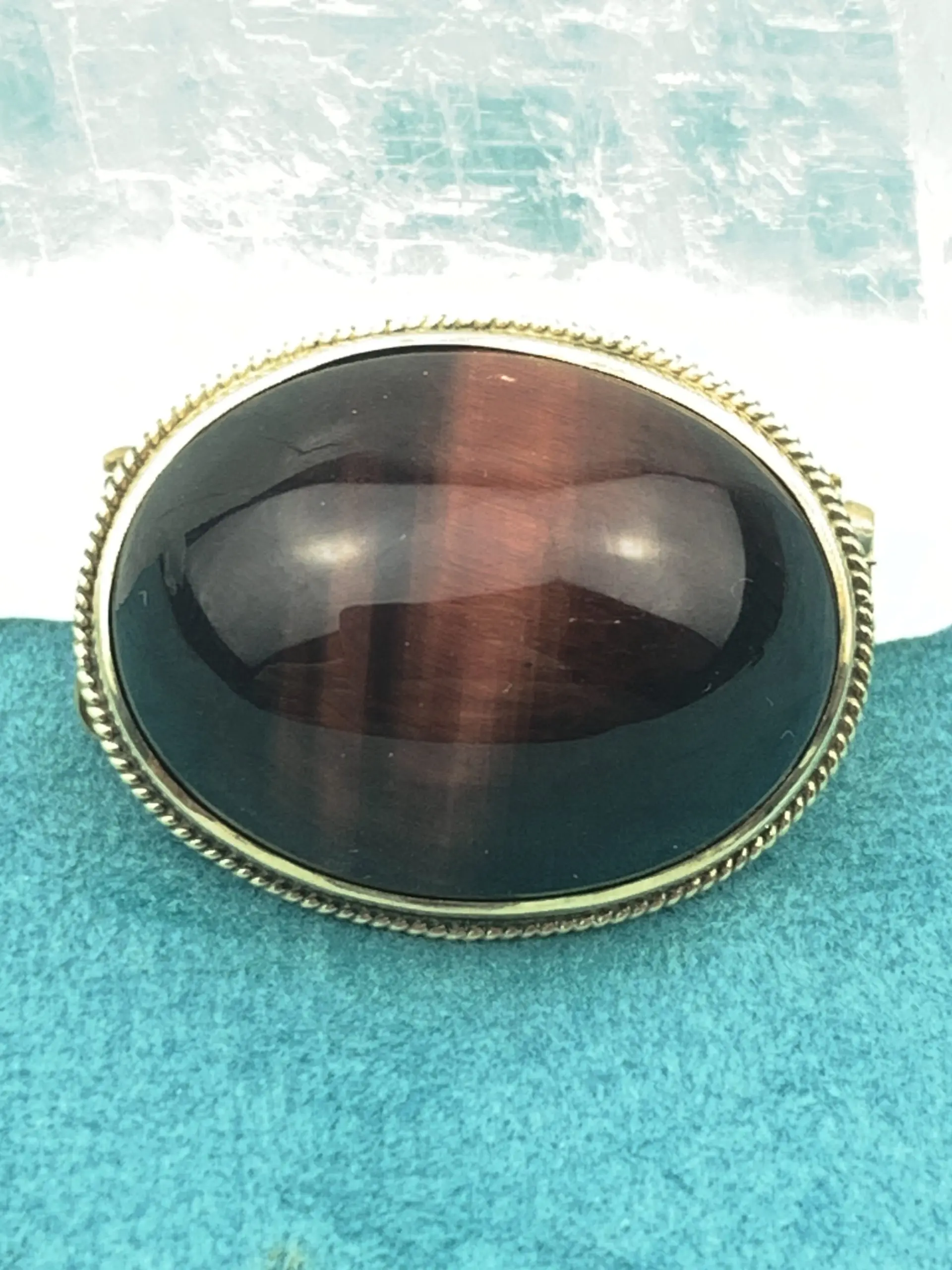 Vintage Banded Agate Brooch/Pendant 9ct Yellow Gold