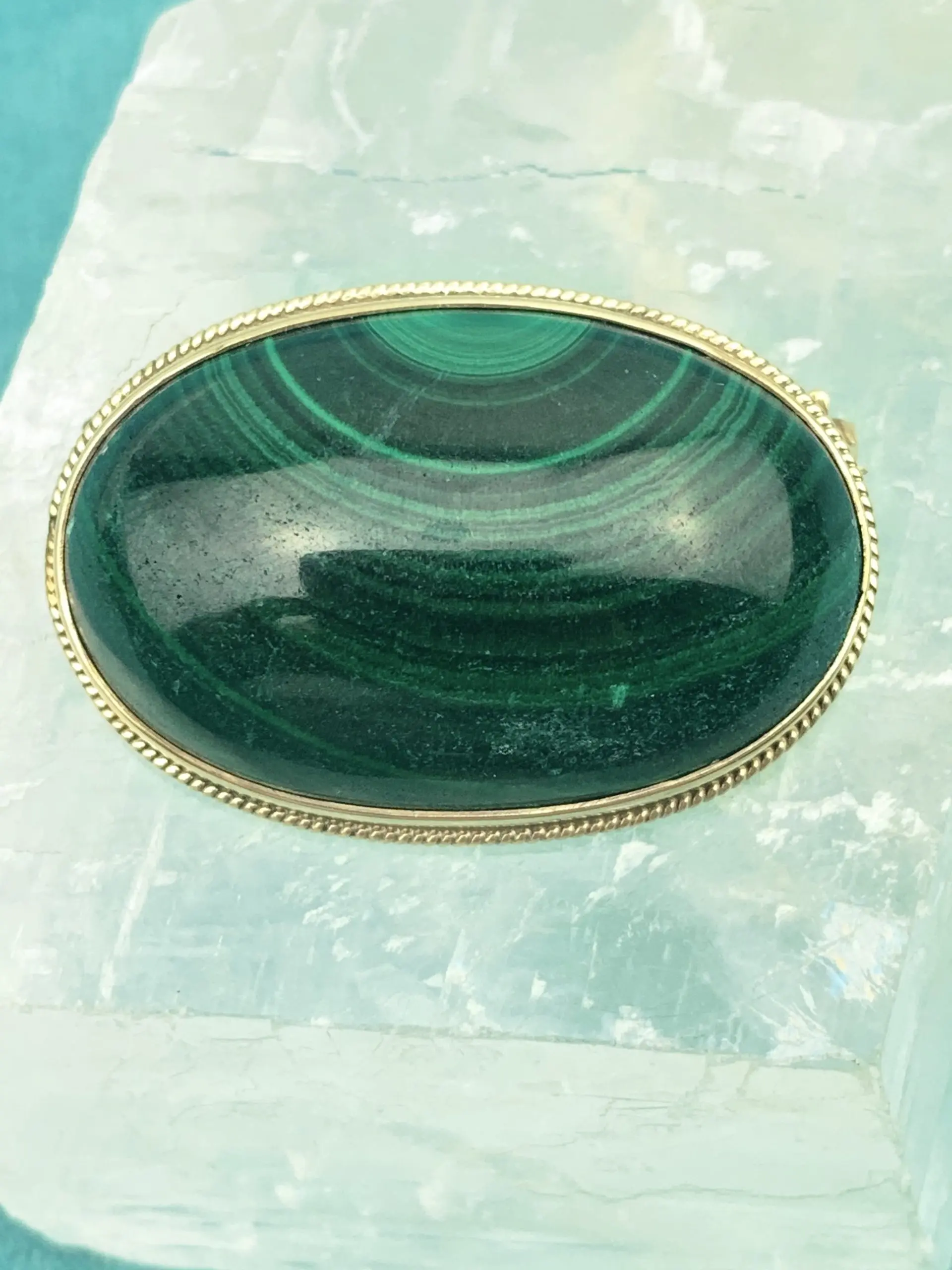 Vintage Malachite Brooch/Pendant 9ct Yellow Gold