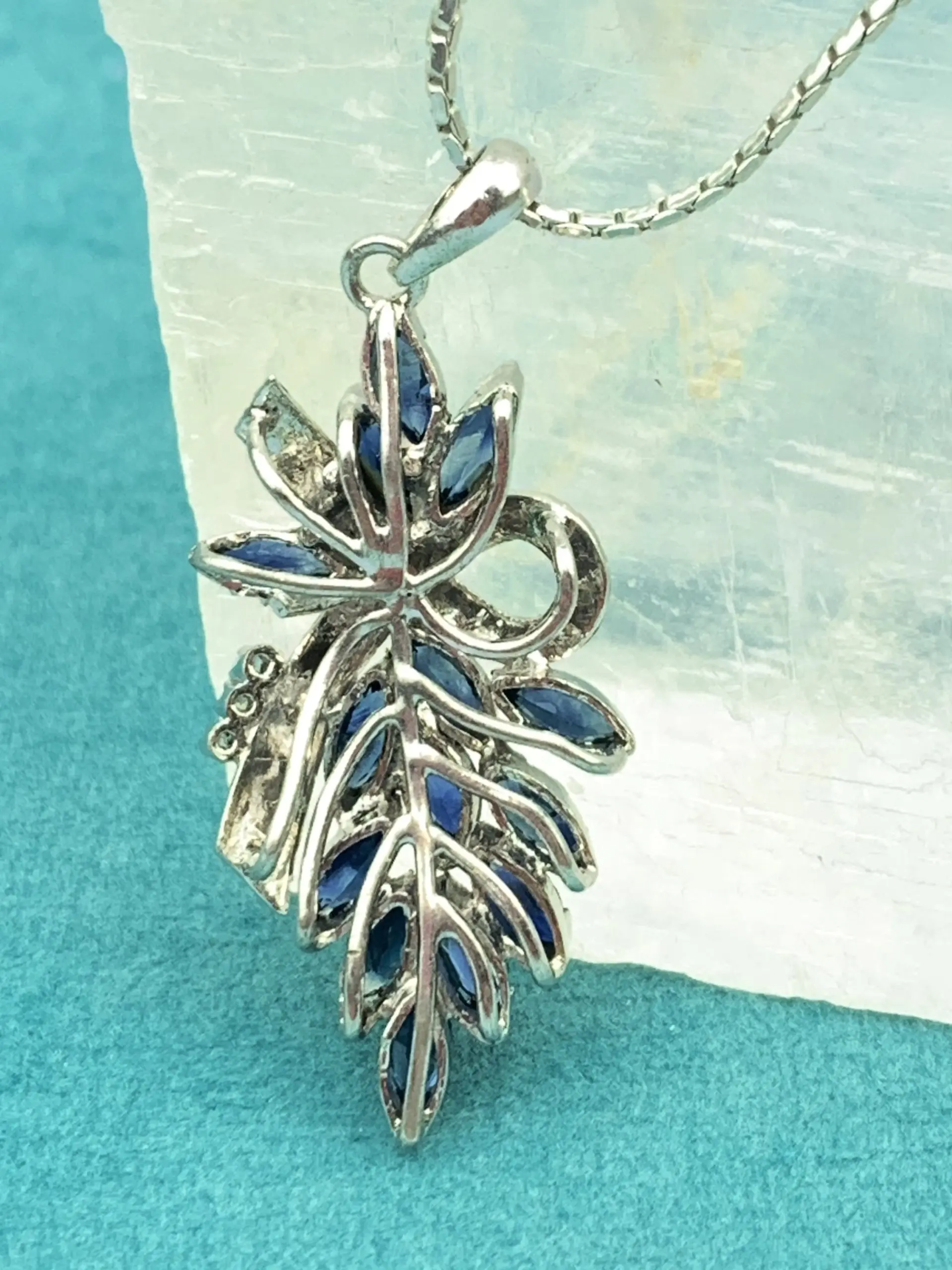 Silver 925 Diamond & Sapphire Pendant - Image 3