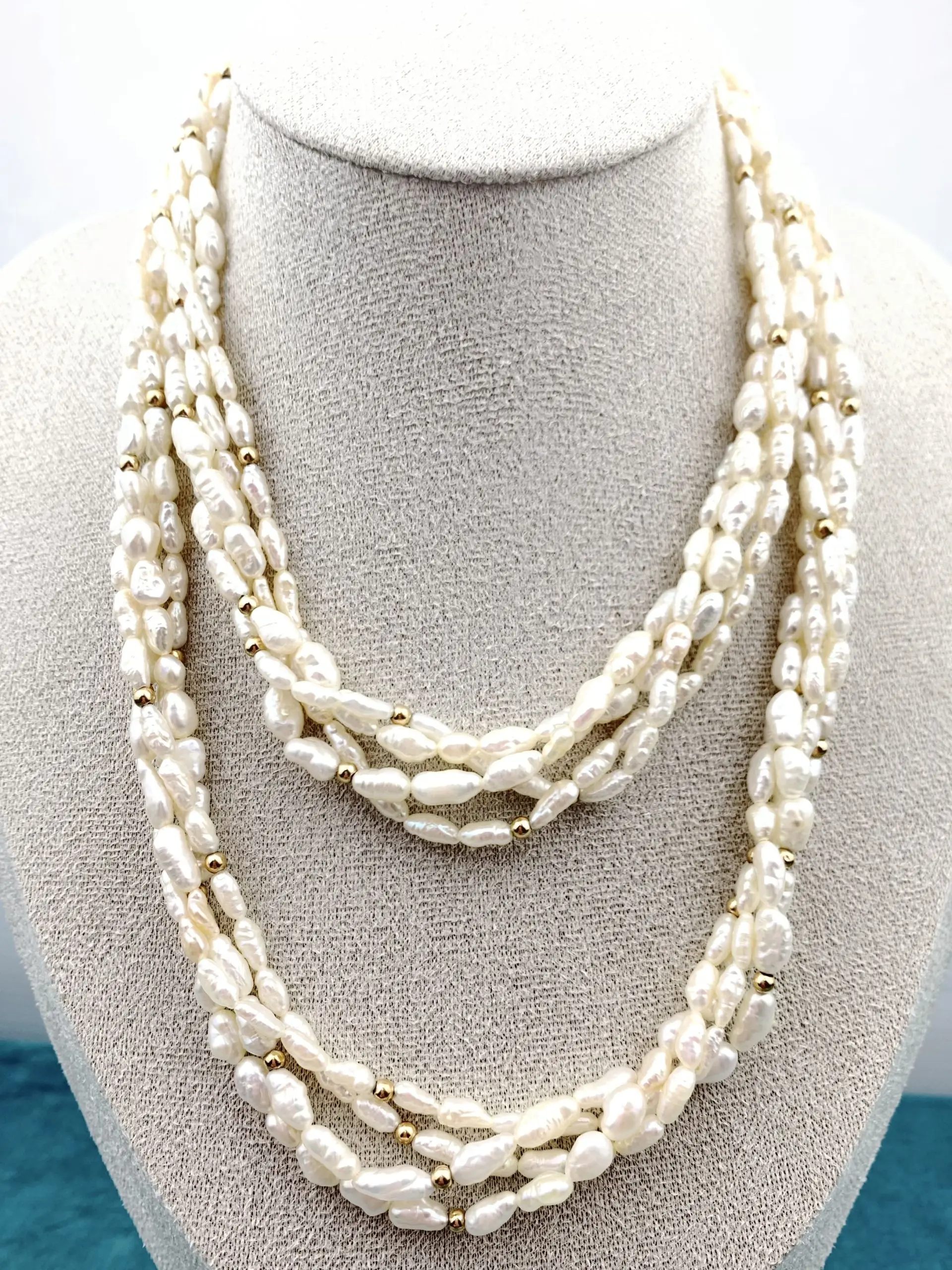 Four Strand Seed Pearl Necklace with 14ct Gold Clasp - Image 4