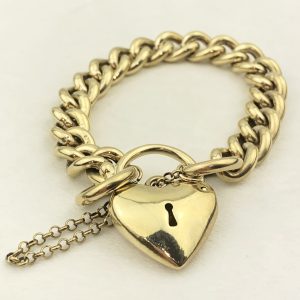 9ct Gold Curblink Bracelet with Heart Locket - 60.80gms!!