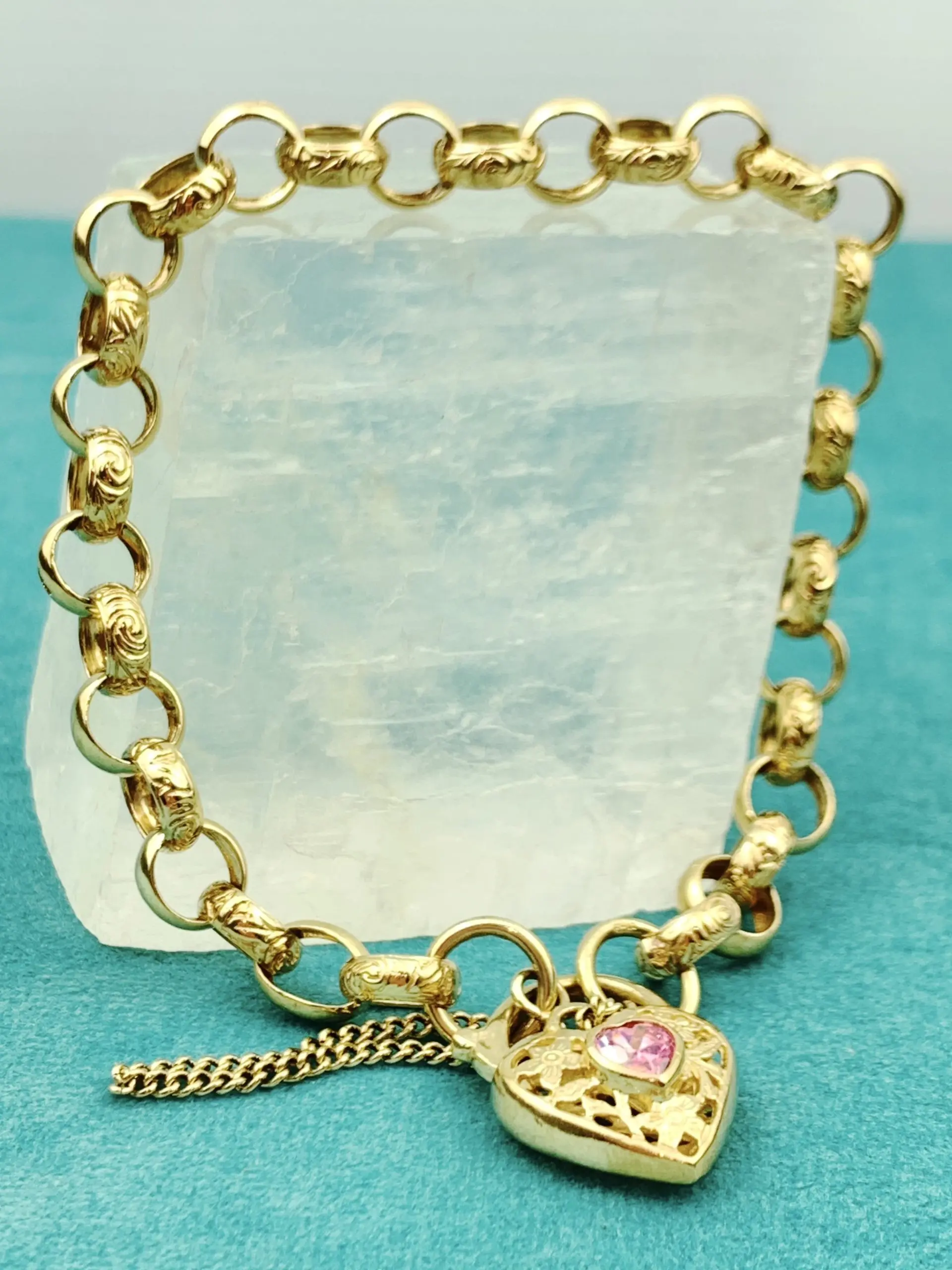 9ct Gold Belcher Bracelet & Heart Locket