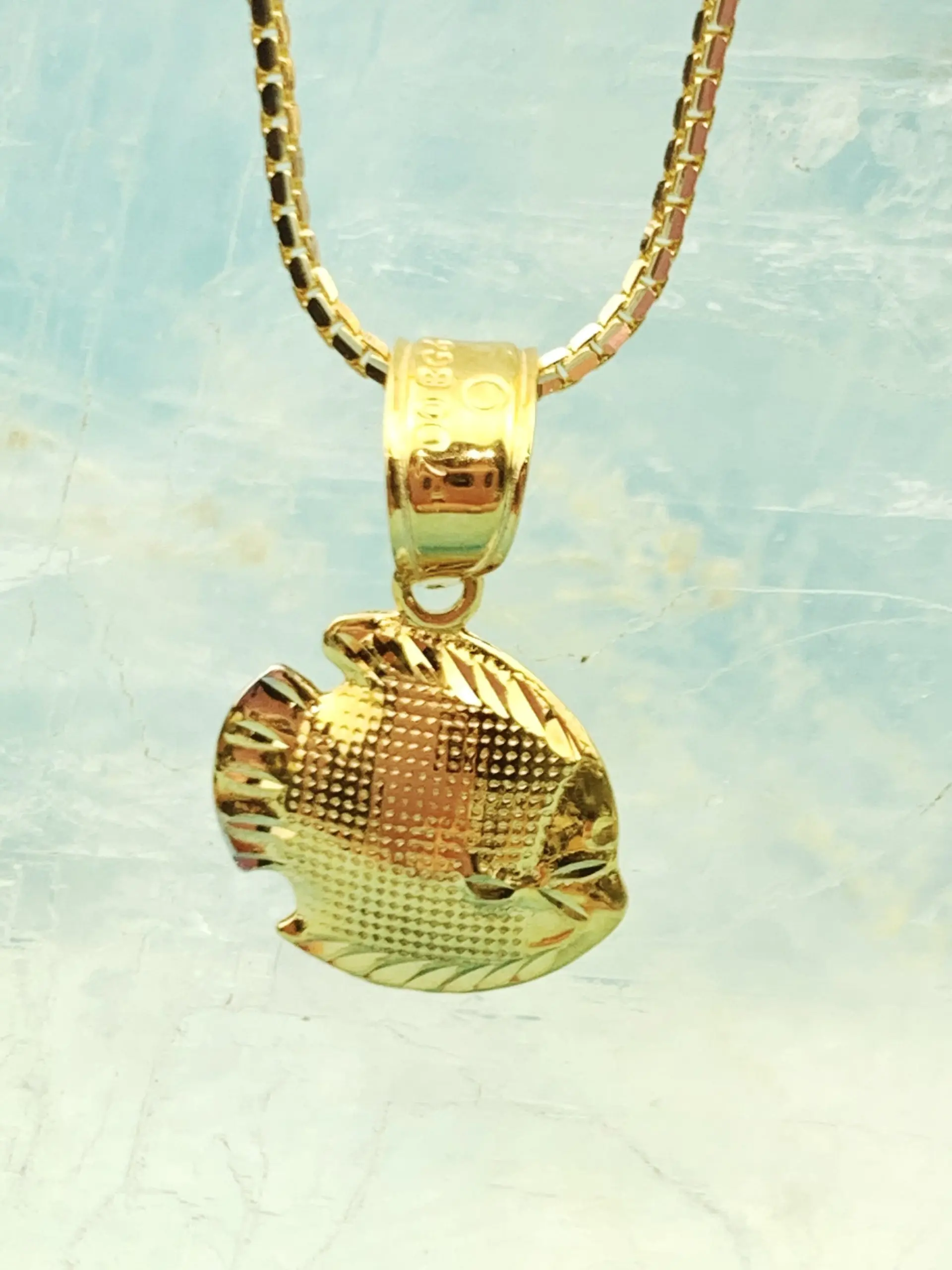18ct Gold Chain & Fish Pendant