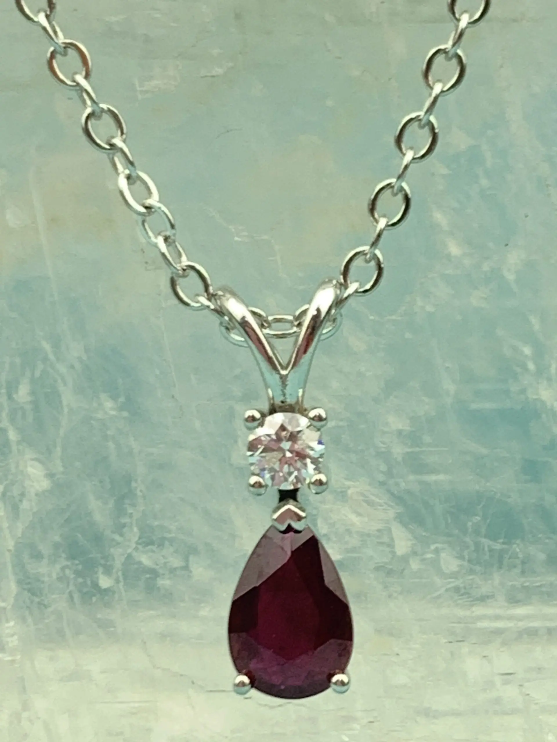 Teardrop Ruby Pendant with Diamond NEW $2,520