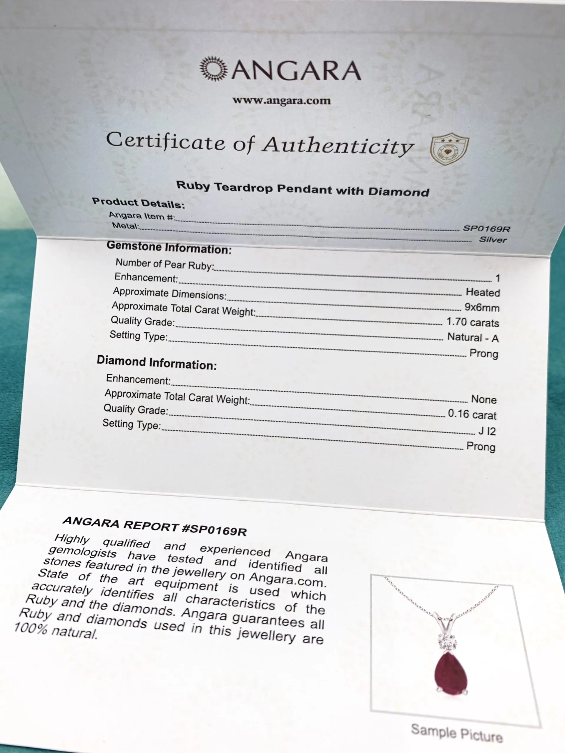 Teardrop Ruby Pendant with Diamond NEW $2,520 - Image 5