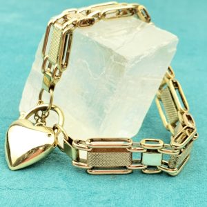 Vintage 9ct Gold Gatelink Bracelet & Heart Padlock
