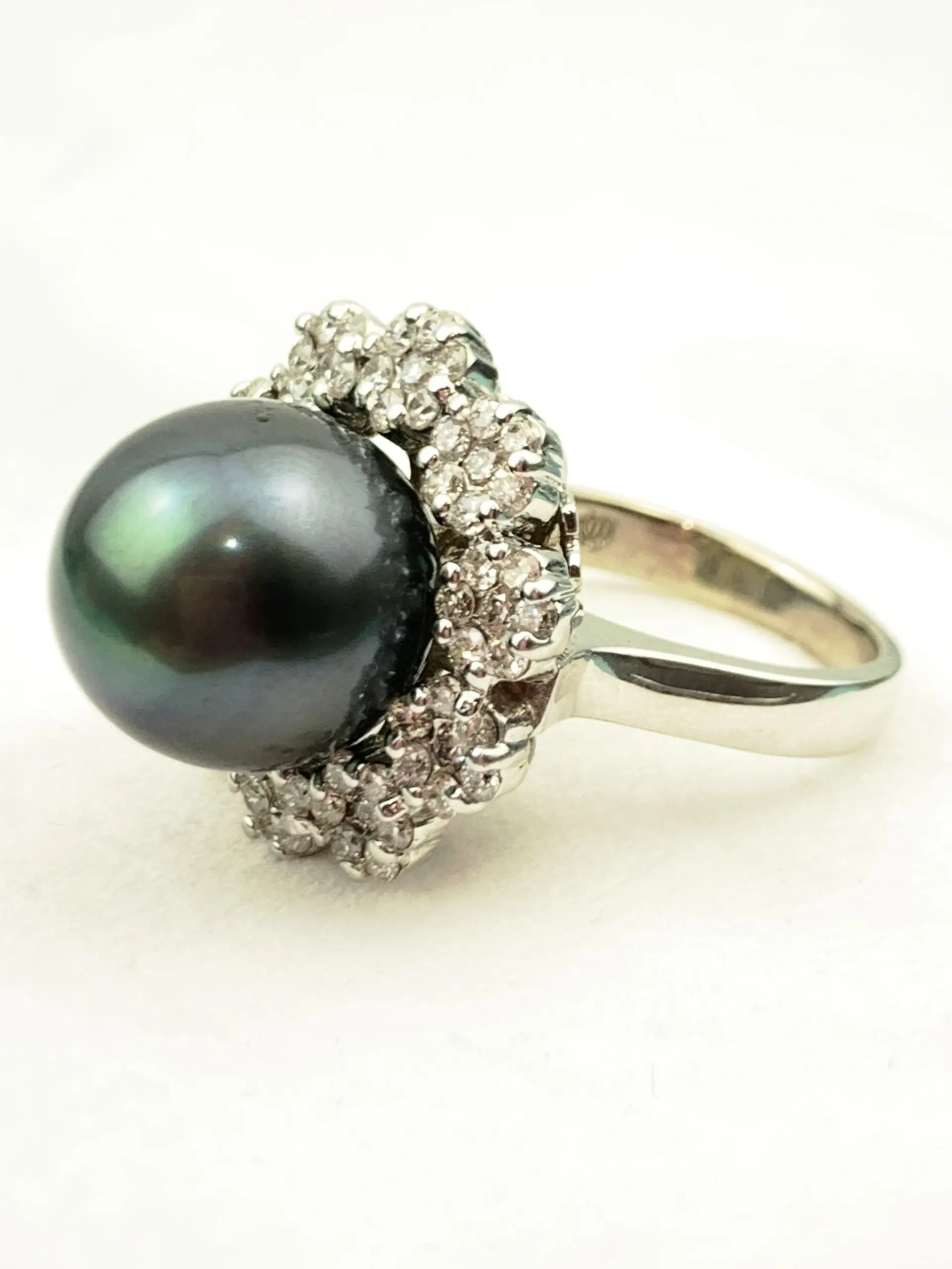 14ct Gold Diamond & Tahitian Black Pearl Ring - Image 3