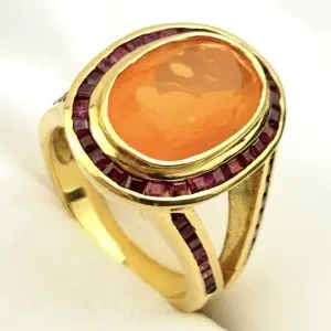 22ct Gold Ruby & Mexican Fire Opal Ring