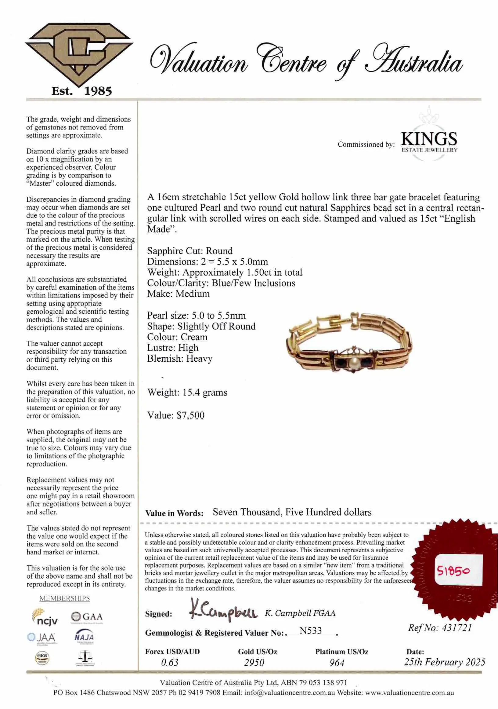Antique Bracelet 15ct Gold with Pearl & Sapphires - Image 2