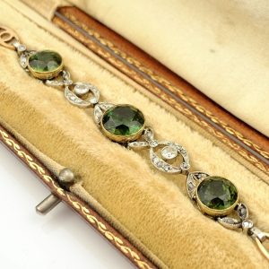 Antique Bracelet 14ct Gold with Tourmaline & Diamonds