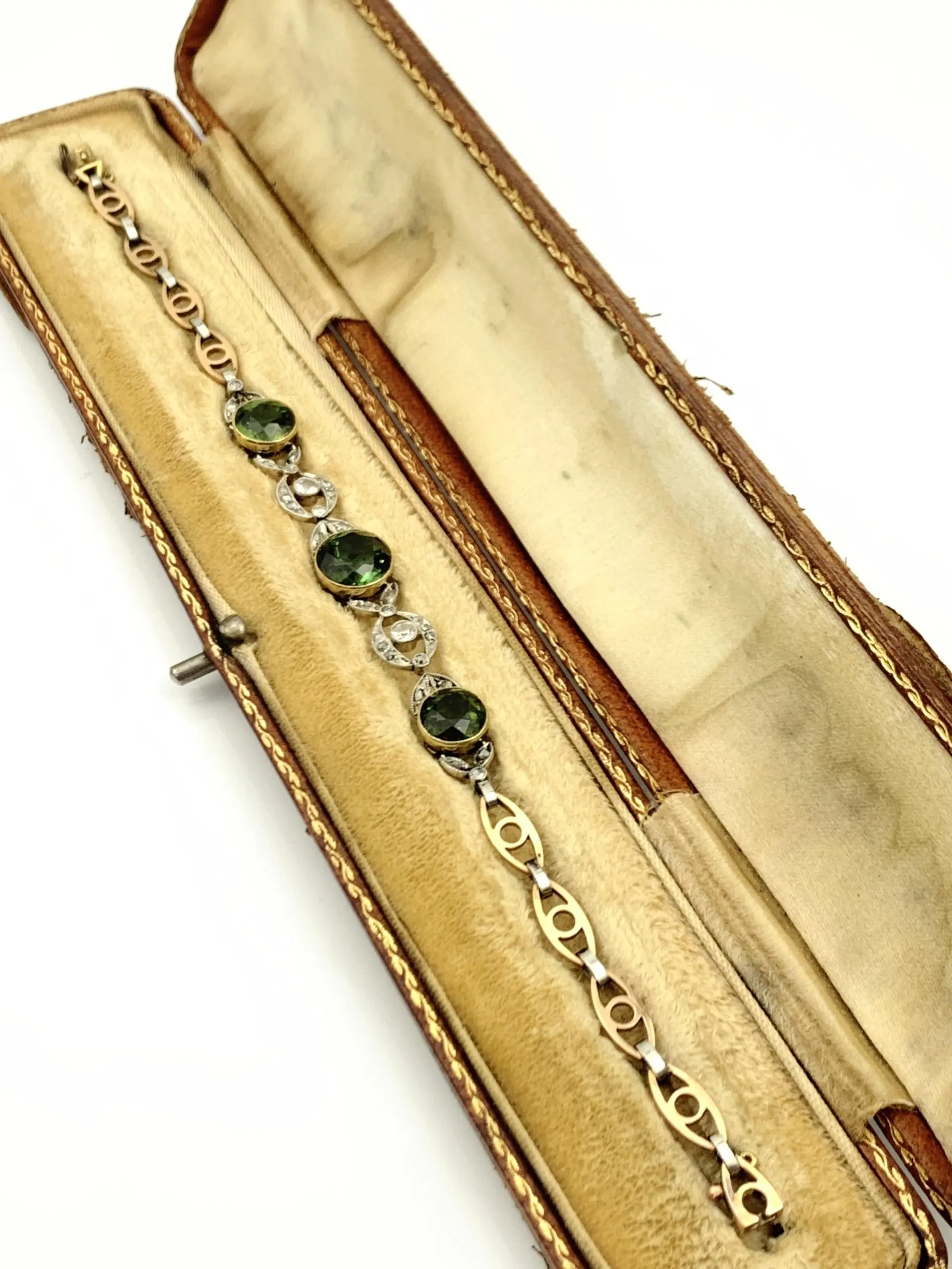 Antique Bracelet 14ct Gold with Tourmaline & Diamonds - Image 3