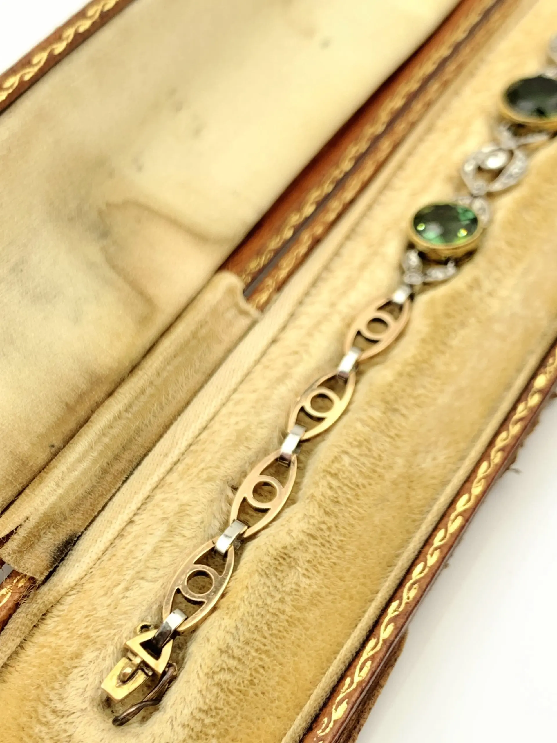 Antique Bracelet 14ct Gold with Tourmaline & Diamonds - Image 5