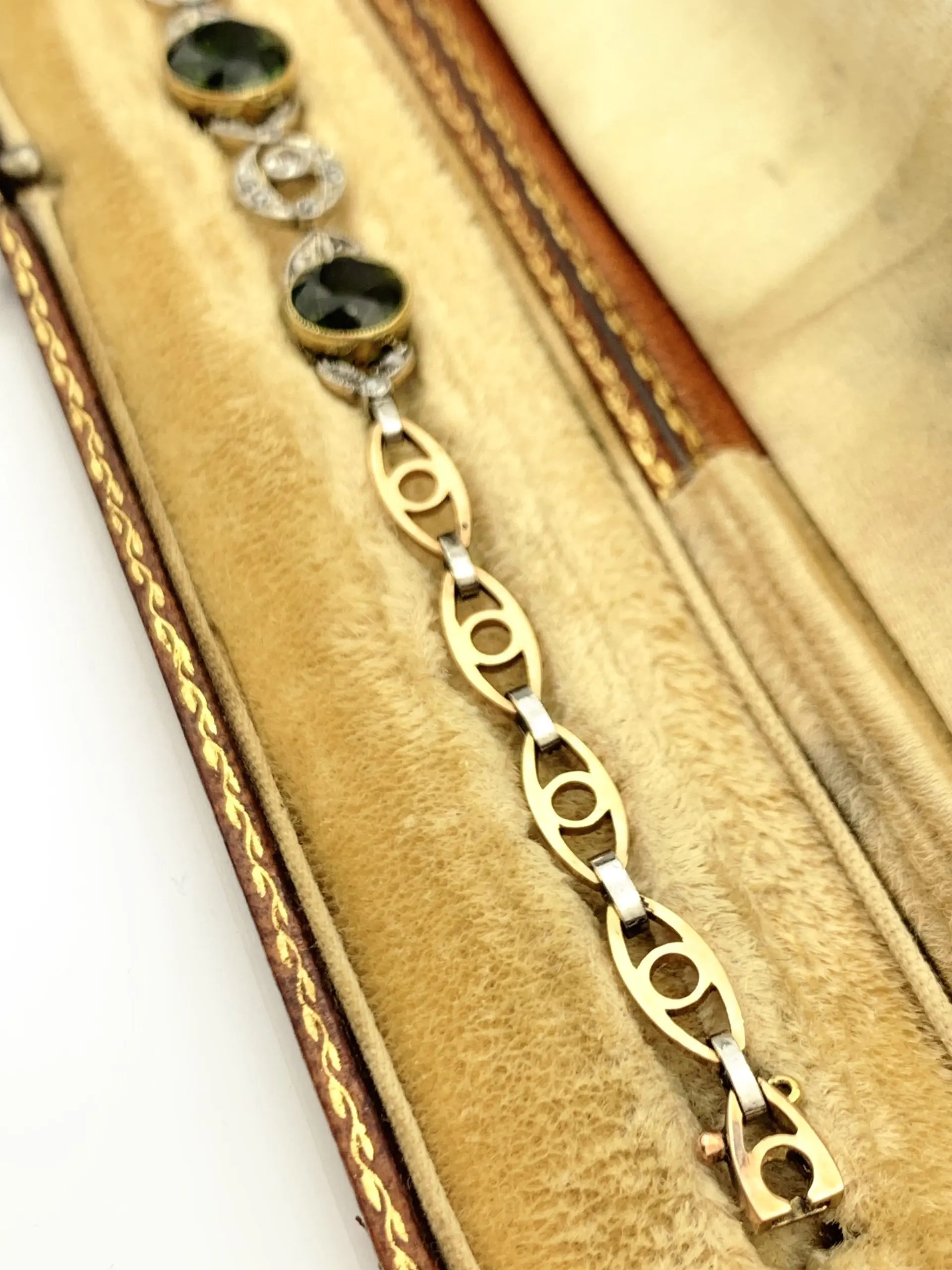 Antique Bracelet 14ct Gold with Tourmaline & Diamonds - Image 4