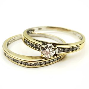 10ct Gold Diamond Engagement & Wedding Ring Set