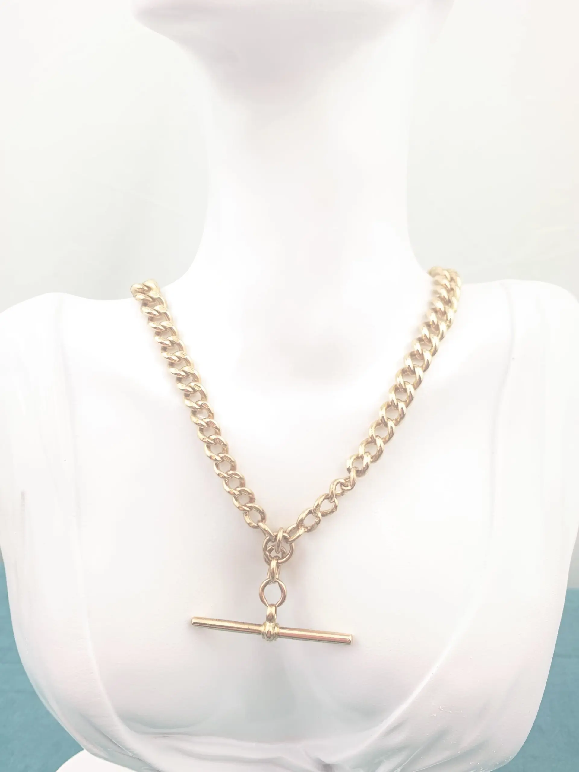 Antique Necklace 9ct Gold Albert Chain & T-Bar - Image 3