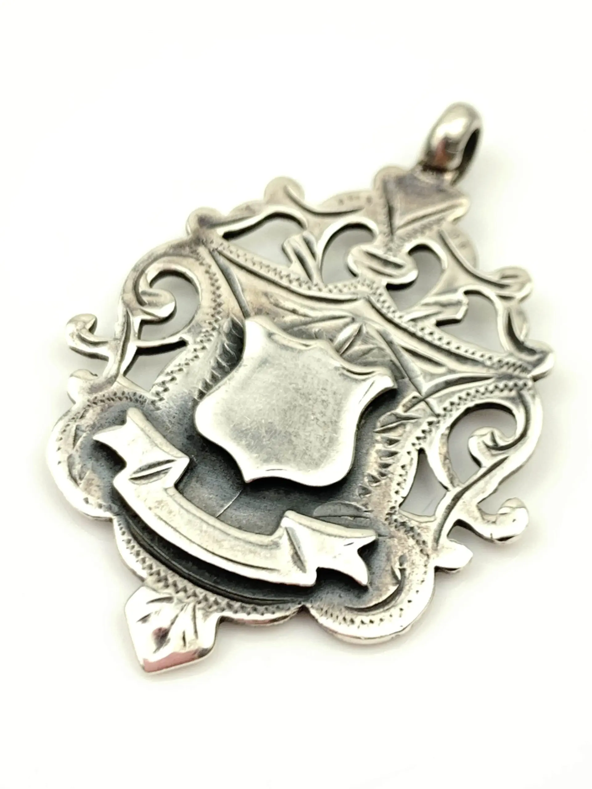 Antique Sterling Silver 925 Shield Fob Pendant