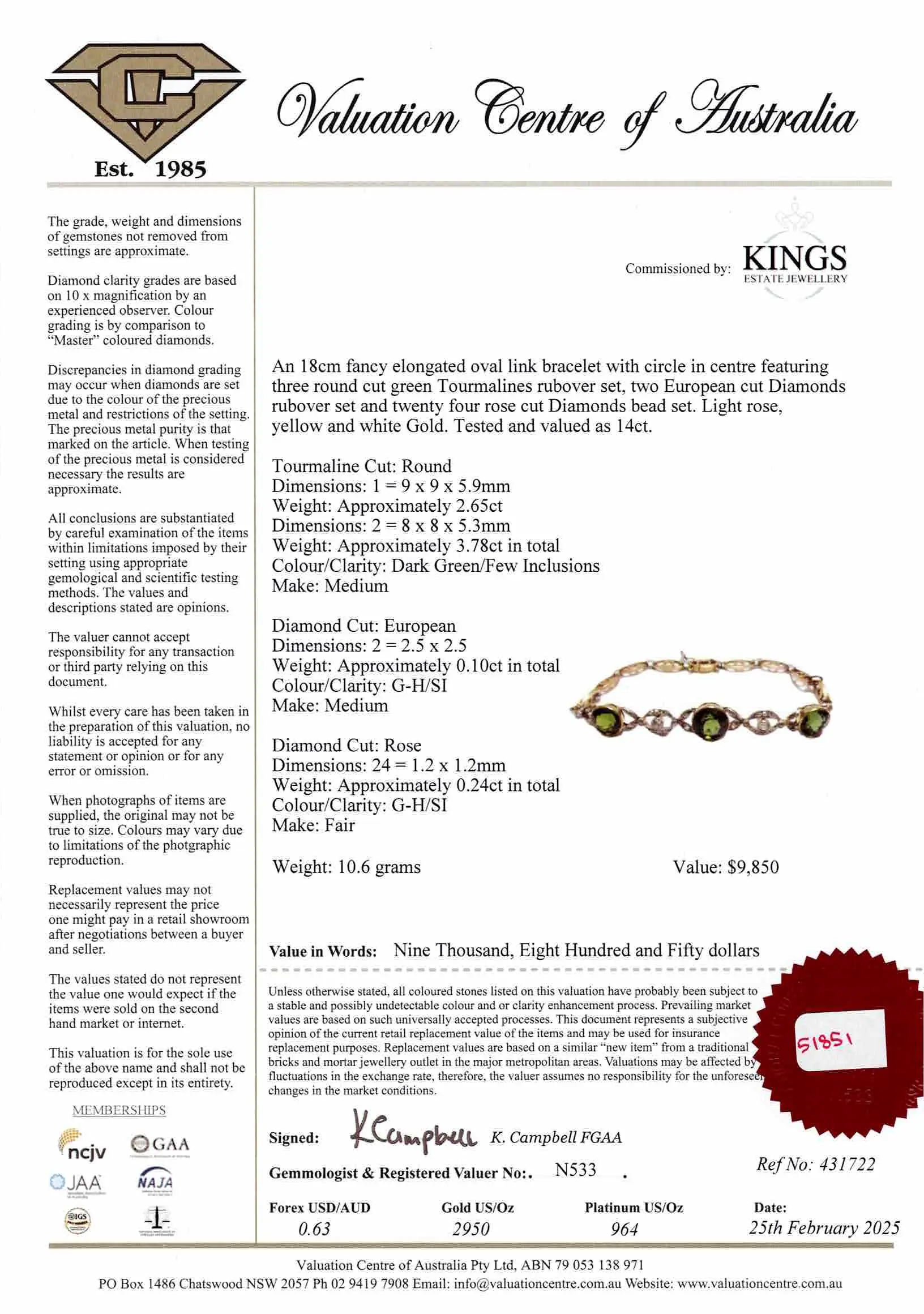 Antique Bracelet 14ct Gold with Tourmaline & Diamonds - Image 6