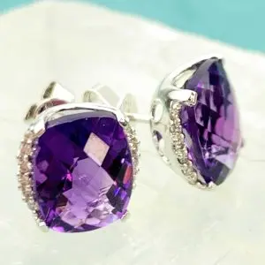 18ct White Gold Diamond & Amethyst Earrings