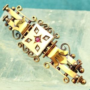 Antique Brooch 15ct Gold Diamond & Ruby c1910