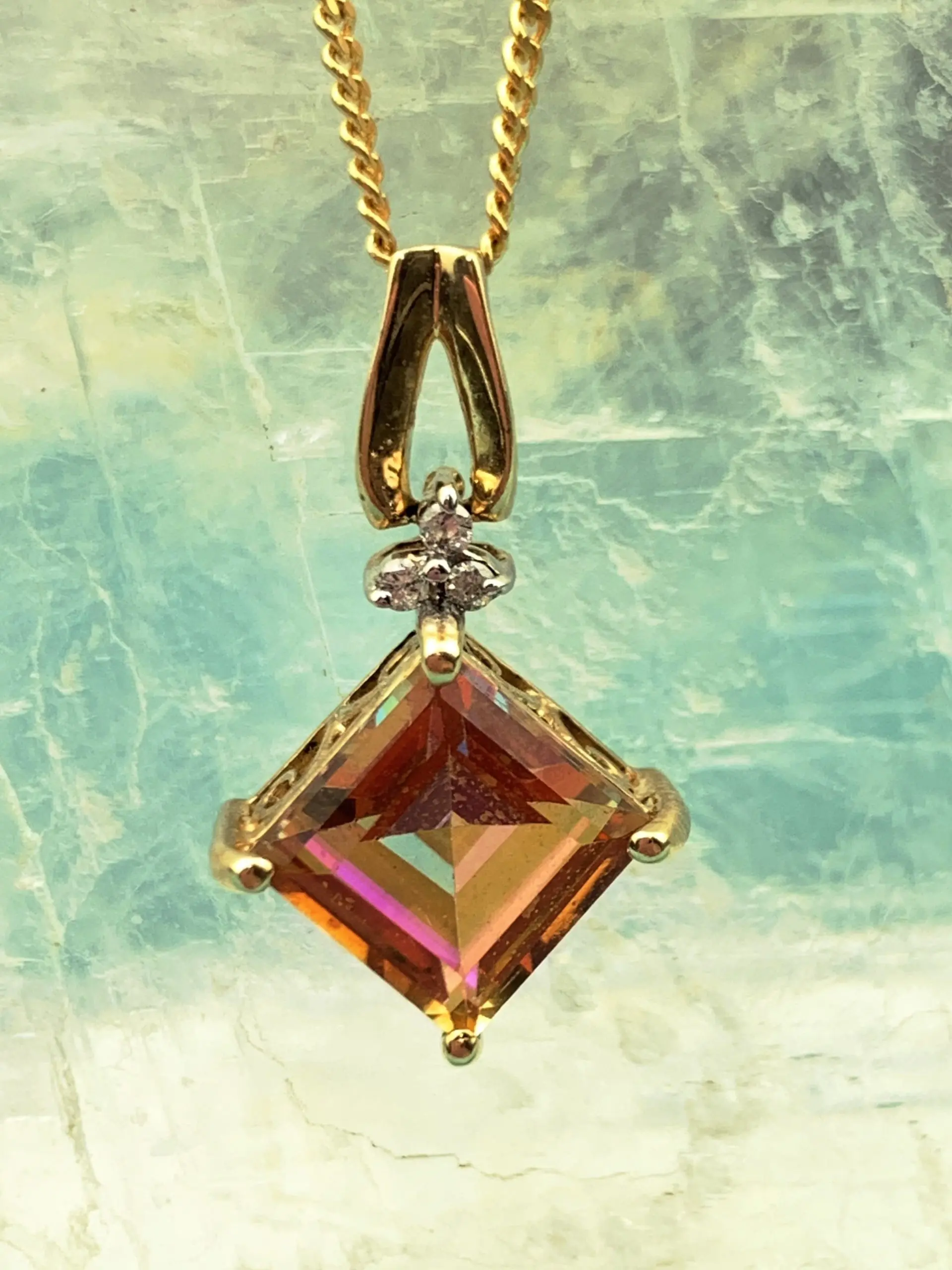 10ct Gold Diamond & Ametrine Pendant