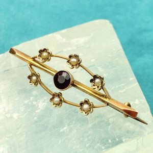Antique Brooch 9ct Gold Pearl & Ruby - 1857