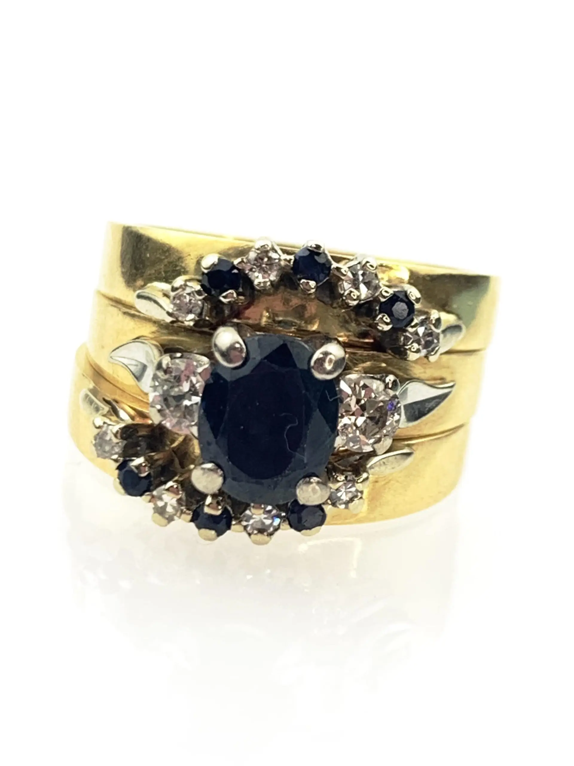 18ct Gold Diamond & Sapphire Ring Set - Image 2