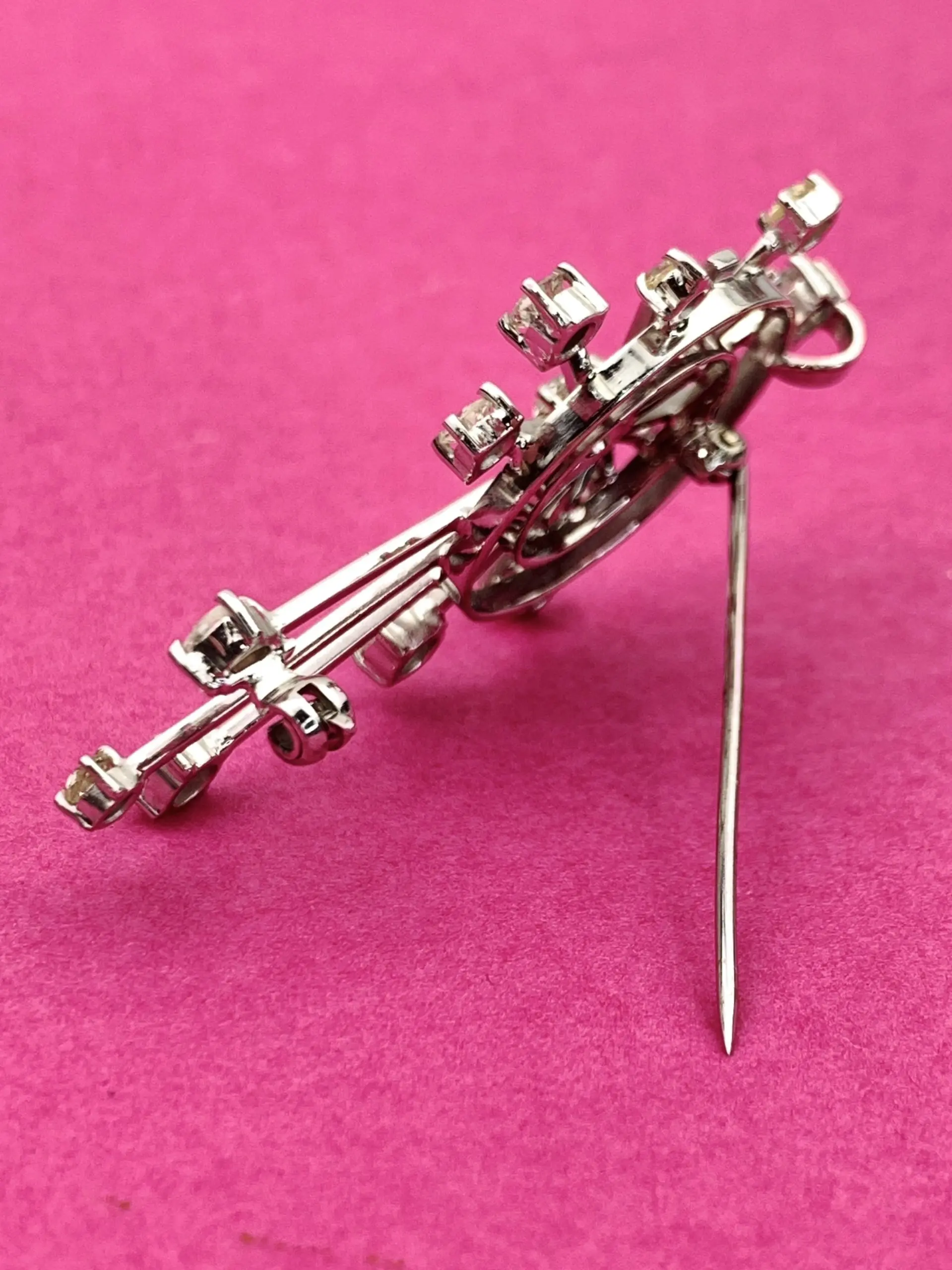 14ct White Gold Diamond Brooch Pendant - Image 3